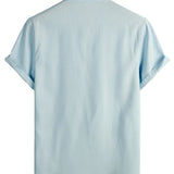Chemise en Coton pour Homme de Couleur Unie avec Col Haut et Bouton Moyen, avec Poche Frontale