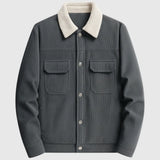 Veste pour homme en velours avec col en sherpa et boutons-pression - Gris anthracite