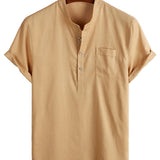 Chemise en Coton pour Homme de Couleur Unie avec Col Haut et Bouton Moyen, avec Poche Frontale
