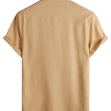 Chemise en Coton pour Homme de Couleur Unie avec Col Haut et Bouton Moyen, avec Poche Frontale