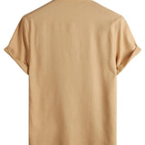 Chemise en Coton pour Homme de Couleur Unie avec Col Haut et Bouton Moyen, avec Poche Frontale