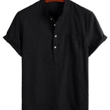 Chemise en Coton pour Homme de Couleur Unie avec Col Haut et Bouton Moyen, avec Poche Frontale