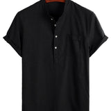 Chemise en Coton pour Homme de Couleur Unie avec Col Haut et Bouton Moyen, avec Poche Frontale