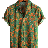 Chemise en Coton pour Homme des Années 70s Florale Rétro à Boutons Verte pour Été Plage Bohème Boho à Manches Courtes