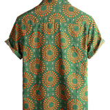 Chemise en Coton pour Homme des Années 70s Florale Rétro à Boutons Verte pour Été Plage Bohème Boho à Manches Courtes