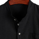 Chemise en Coton pour Homme de Couleur Unie avec Col Haut et Bouton Moyen, avec Poche Frontale