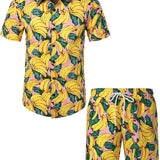 Ensemble Chemise en Coton et Shorts Hawaïens à Imprimé de Banane pour Homme