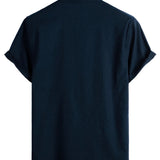 Chemise en Coton pour Homme de Couleur Unie avec Col Haut et Bouton Moyen, avec Poche Frontale
