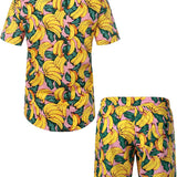 Ensemble Chemise en Coton et Shorts Hawaïens à Imprimé de Banane pour Homme