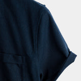 Chemise en Coton pour Homme de Couleur Unie avec Col Montant et Demi-Bouton, avec Poche Frontale