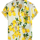 Chemise hawaïenne en coton à manches courtes avec imprimé de citron jaune pour hommes