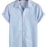 Chemise à Manches Courtes en Coton Rayée avec Poche pour Homme