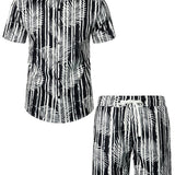 Ensemble de Chemise en Coton et Shorts d'Été Décontractés Hawaïens pour Hommes avec Palmiers Beiges