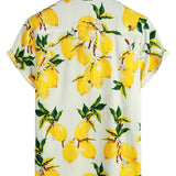 Chemise en Coton d'Été Hawaïenne à Manches Courtes avec Imprimé de Citron pour Homme