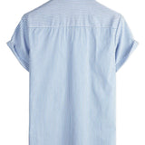 Chemise à Manches Courtes en Coton Rayée avec Poche pour Homme