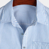 Chemise à Manches Courtes en Coton Rayée avec Poche pour Homme
