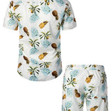 Ensemble Chemise en Coton et Shorts Hawaïens avec Imprimé Ananas pour Homme