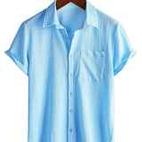 Chemise Casual en Coton à Manches Courtes Unies pour Homme en Été