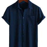 Chemise Casual en Coton à Manches Courtes Unies pour Homme en Été