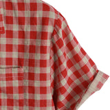 Chemise en Coton à Carreaux Rouges pour Homme avec Boutons et Poche à Manches Courtes