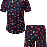 Ensemble de Chemise Hawaïenne en Coton et Shorts avec Imprimé de Fraises pour Homme
