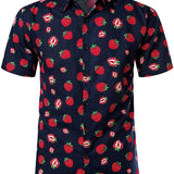 Ensemble de Chemise Hawaïenne en Coton et Shorts avec Imprimé de Fraises pour Homme