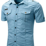 Chemise cargo en coton à manches courtes