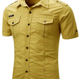 Chemise cargo en coton à manches courtes