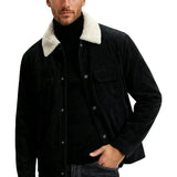 Veste homme en velours avec col en sherpa et boutons-pression - Noir