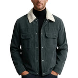 Veste pour homme en velours avec col en sherpa et boutons-pression - Gris anthracite