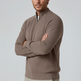 Pull-over pour homme à demi-zip avec col montant – Brun Taupe