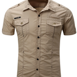 Chemise cargo en coton à manches courtes
