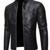 Veste en Cuir à Col Montant