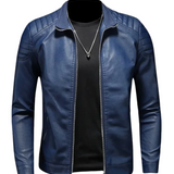 Veste en Cuir à Col Montant Stand