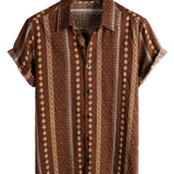 Chemise à Manches Courtes en Coton avec Boutons pour Homme, Rétro des Années 70, Rayures, Bleu Marine, Vintage