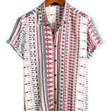 Chemise à Manches Courtes en Coton de Plage pour Homme Blanche et Rouge Rayée
