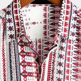 Chemise à Manches Courtes en Coton de Plage pour Homme Blanche et Rouge Rayée