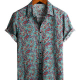 Chemise Vintage en Coton à Manches Courtes avec Boutons pour Homme en Style Paisley