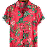 Chemise Hawaïenne à Manches Courtes en Coton avec Fleurs Rouges pour Homme