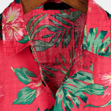 Chemise Hawaïenne à Manches Courtes en Coton avec Fleurs Rouges pour Homme