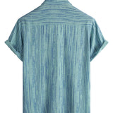 Chemise à Manches Courtes en Coton avec Poche pour Homme à Rayures Noires Respirante