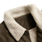 Veste pour homme en velours avec col en sherpa et boutons-pression - Marron café