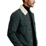 Veste pour homme en velours avec col en sherpa et boutons-pression - Gris anthracite