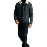 Veste pour homme en velours avec col en sherpa et boutons-pression - Gris anthracite