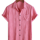 Chemise à Manches Courtes en Coton avec Poche pour Homme à Rayures Noires Respirante