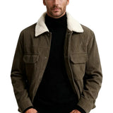 Veste pour homme en velours avec col en sherpa et boutons-pression - Marron café