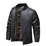 Veste en Cuir Doublée en Fleece Vintage