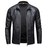 Veste en Cuir à Col Montant Stand
