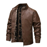 Veste en Cuir Doublée en Fleece Vintage