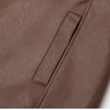 Veste en Cuir Doublée en Fleece Vintage